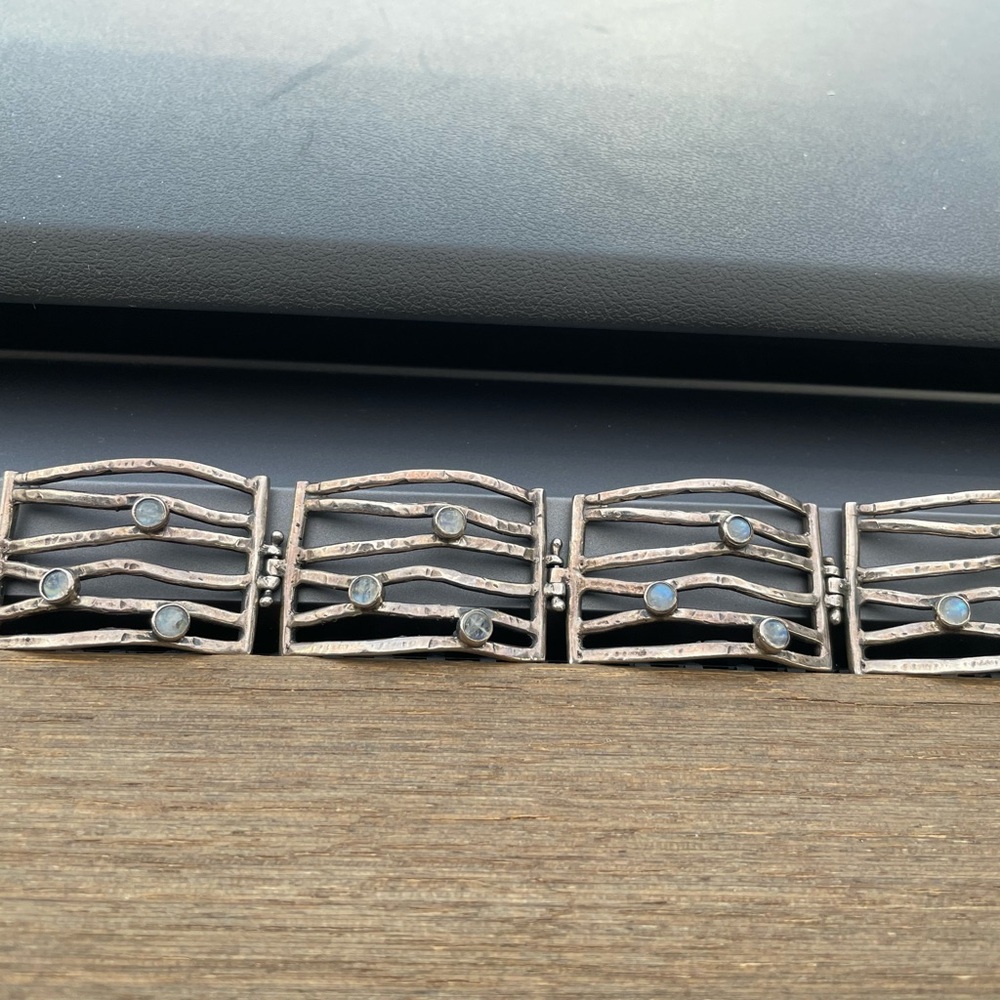 Elegant Sterling Silver 925 Gate-Link Bracelet W Design,Gems,Vintage, Moonstone